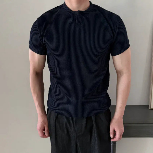 [BUNJANG] Men's Half Sleeve Knit Henry Neck Muscle Fit / 남자 헨리넥 머슬핏 반팔 니트