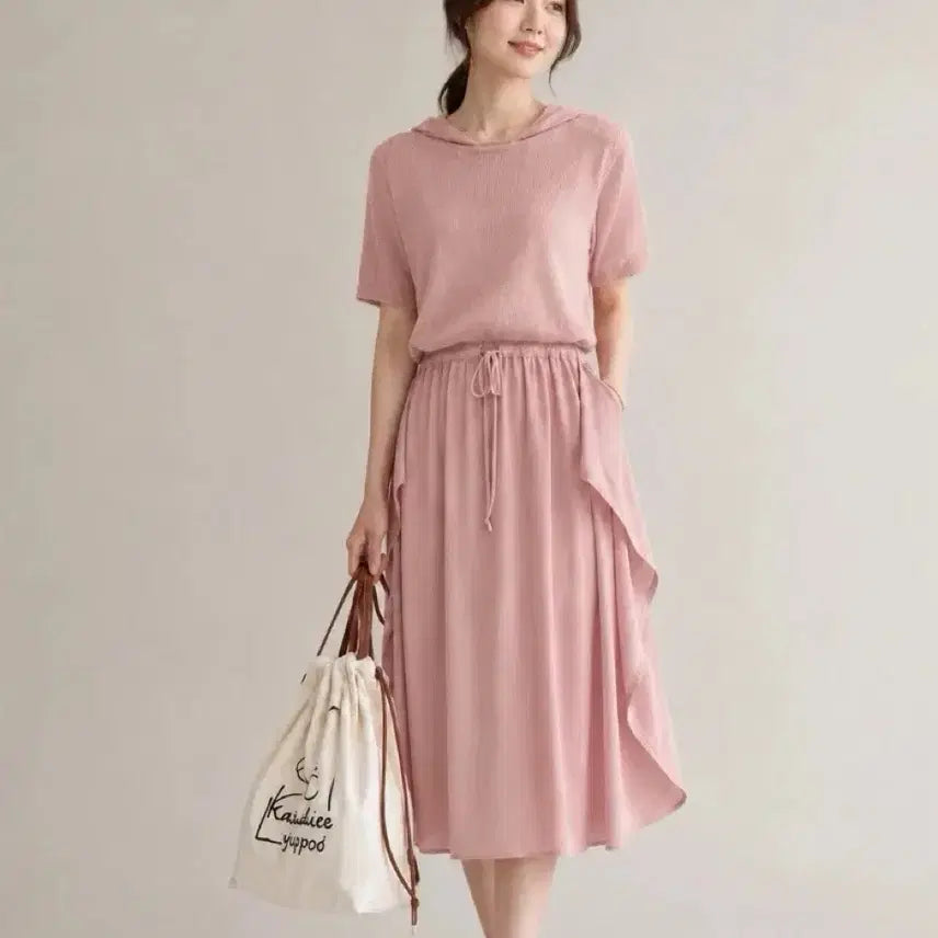 [BUNJANG] SJSJ Hooded Knit Short Sleeve Dress (Pink) / SJSJ 후드 니트 반팔 원피스 (핑크)