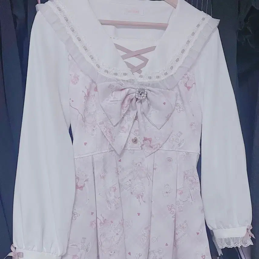 [BUNJANG] Lizlisa Setup Sewing Bear Pink Reissue Long Sleeve Lightpunk / 리즈리사 셋업 소잉베어 핑크 재판버전 긴팔 양산형지뢰계