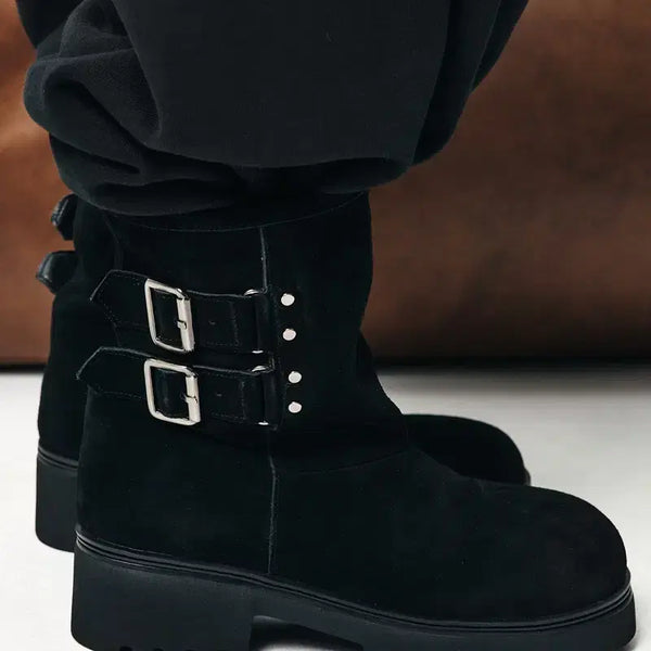 [BUNJANG] Dainiet Teddy Bear Buckle Boots Black Suede 240 / 다이닛 테디베어 버클부츠 블랙(스웨이드) 240
