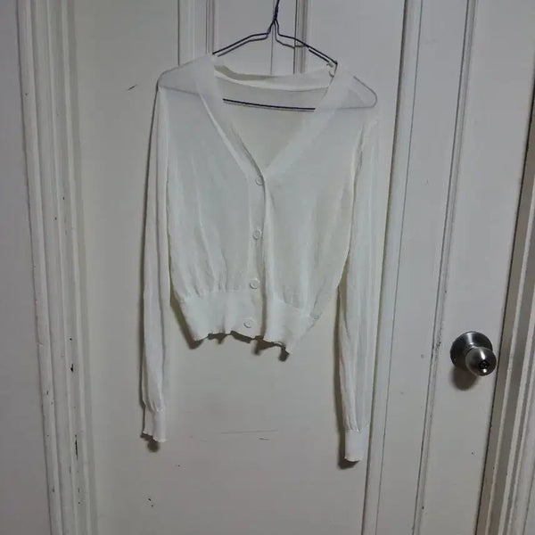 [BUNJANG] White V-Neck Cardigan (Size 55) / 화이트 브이넥 가디건 55