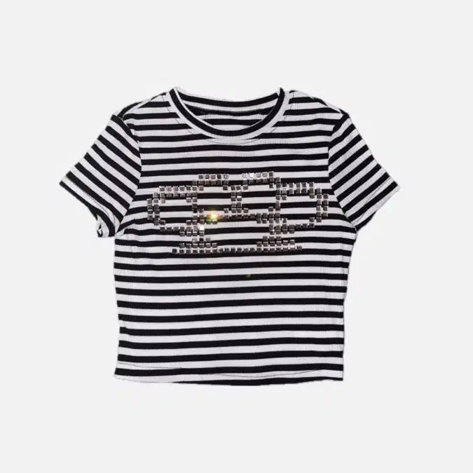 [BUNJANG] Vintage Studded Cubic Paw Print Crop T-Shirt / 빈티지 스터드 발바닥 티셔츠 큐빅 씨피어스 포패프 오마이티 카이야
