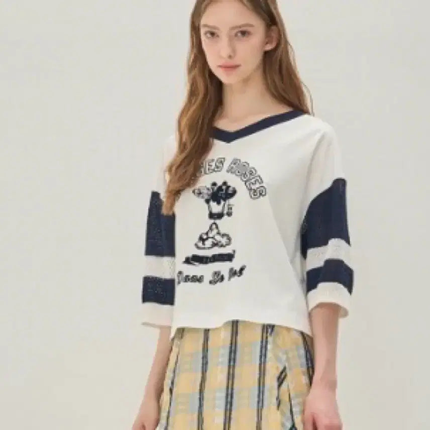 [BUNJANG] Ozsecon Raffia Color-Block T-Shirt / 한섬 오즈세컨 라피아 배색 티셔츠 82
