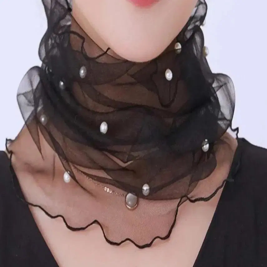[BUNJANG] 3-Piece Pearl Mesh Neck Wrinkle Scarf Set / 3장 한세트 - 진주 망사 목주름가리개 목스카프