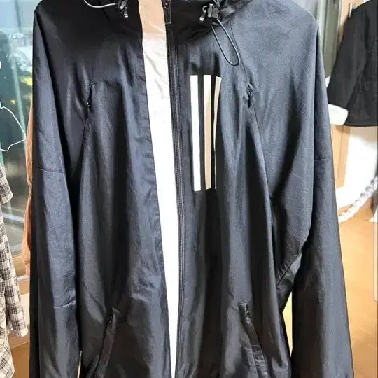 [BUNJANG] Adidas 3-Stripes Hooded Windbreaker Jacket L / 아디다스3선스트라이프후드바람막이자켓 L
