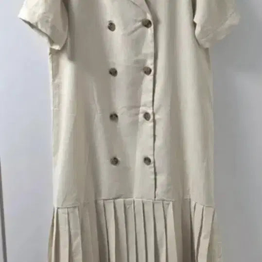 [BUNJANG] Linen Double-Button Pleated Long Dress Ivory / 린넨 더블 버튼 플리츠 롱원피스 아이보리