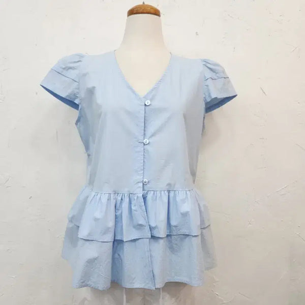 [BUNJANG] Princess A-Line Frill Blouse / 프린세스 벨라인 프릴 블라우스 하늘색