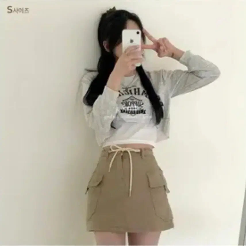 [BUNJANG] Casual String Cargo Mini Skirt Beige L / 캐주얼 데일리 힙한 유니크 스트링 카고 미니 스커트 베이지 L