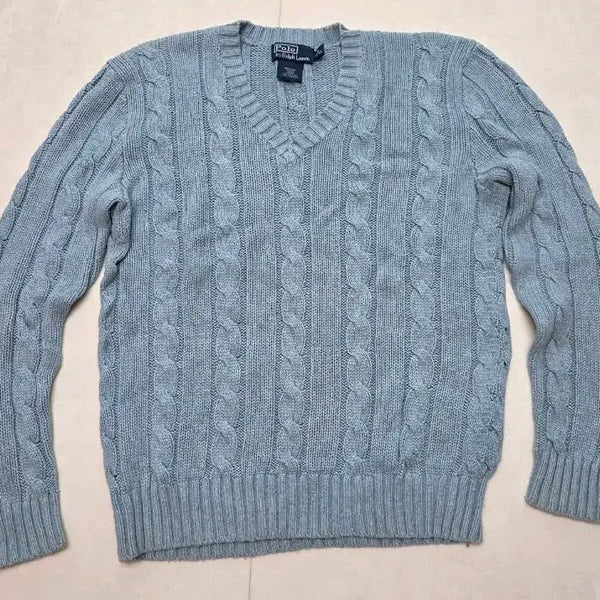 [BUNJANG] Polo Ralph Lauren Cable Knit V-Neck Sweater (M) / 무배.폴로 꽈배기 니트 브이넥 M사이즈