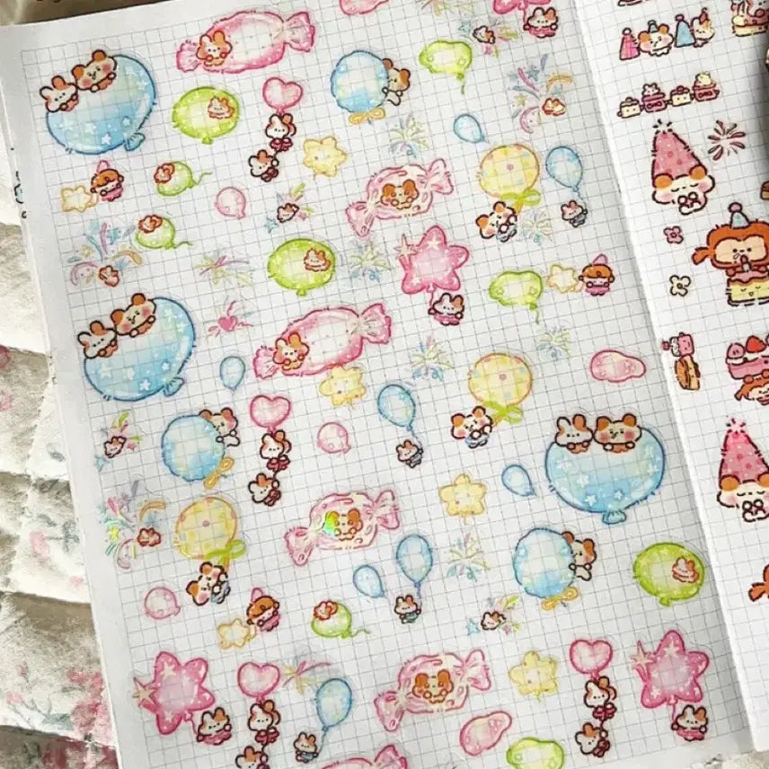 [BUNJANG] Chuchu Family Balloon Party Kiss Cut Sticker / 츄츄패밀리 풍선 파티 키스컷