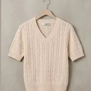 [BUNJANG] 8seconds Cable Knit Short Sleeve Top Beige / 8 seconds 케이블 니트 반팔 베이지