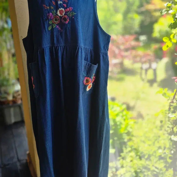 [BUNJANG] Bustier Sleeveless Denim Maxi Dress / 뷔스티에 데님 민소매 원피스
