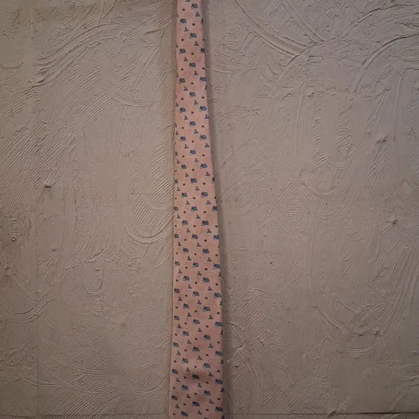 [BUNJANG] Hermes Pink Hippopotamus Pattern Silk Necktie / 에르메스 핑크색 하마 패턴 실크 넥타이