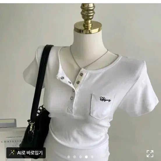 [BUNJANG] Ivory Pocket Button Shirring T-shirt (New) / *빠른급처원함* 아이보리 포켓 단추 셔링 티셔츠 새상품