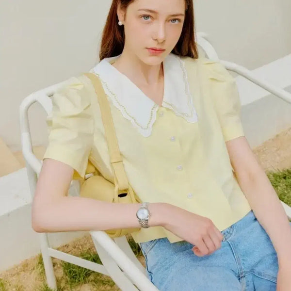 [BUNJANG] Lookast Lace Collar Puff Sleeve Blouse / 룩캐스트 블라우스