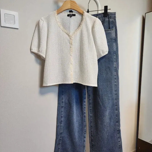 [BUNJANG] LAP Short Sleeve T-Shirt Blouse / 랩 LAP 반팔 티 블라우스