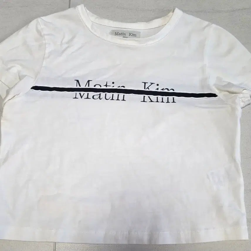 [BUNJANG] Matin Kim Logo Cutted Crop Short Sleeve T-shirt White S / 마뗑킴 로고 커티드 크롭탑 화이트 반팔 S
