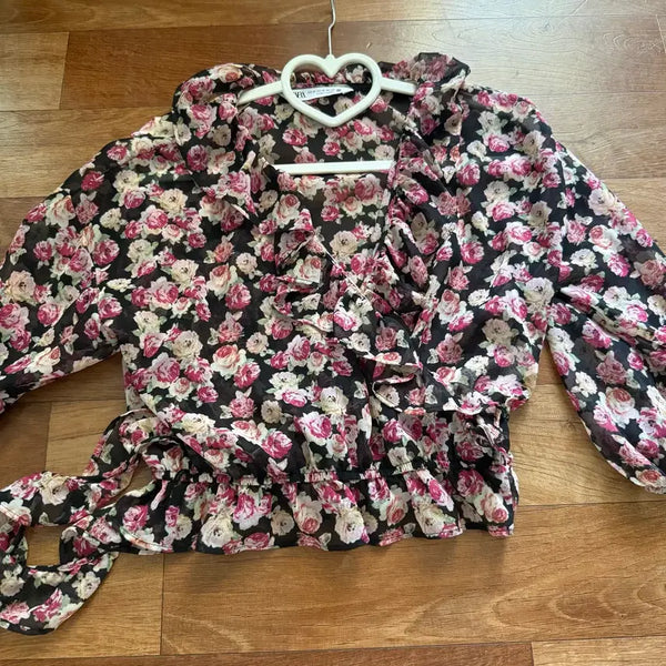 [BUNJANG] Zara Flower Ruffle Frill Blouse / 자라 플라워 러플 프릴 블라우스