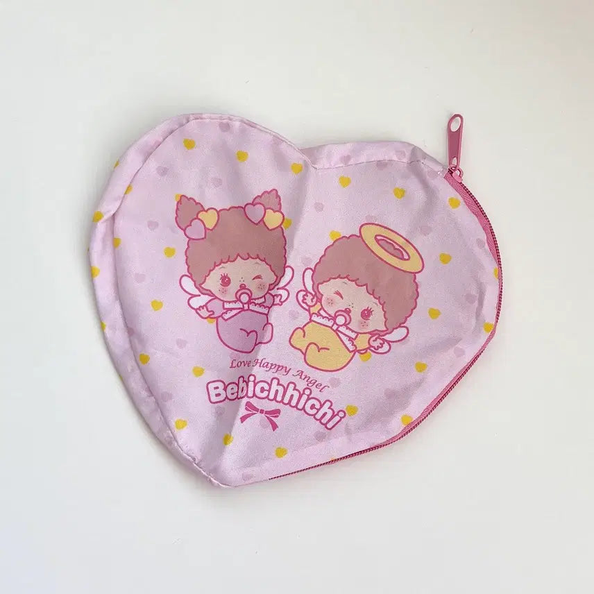 [BUNJANG] Monchhichi Babychichi Heart Pouch Gacha / [미사용] 몬치치 베비치치 하트 파우치 가챠