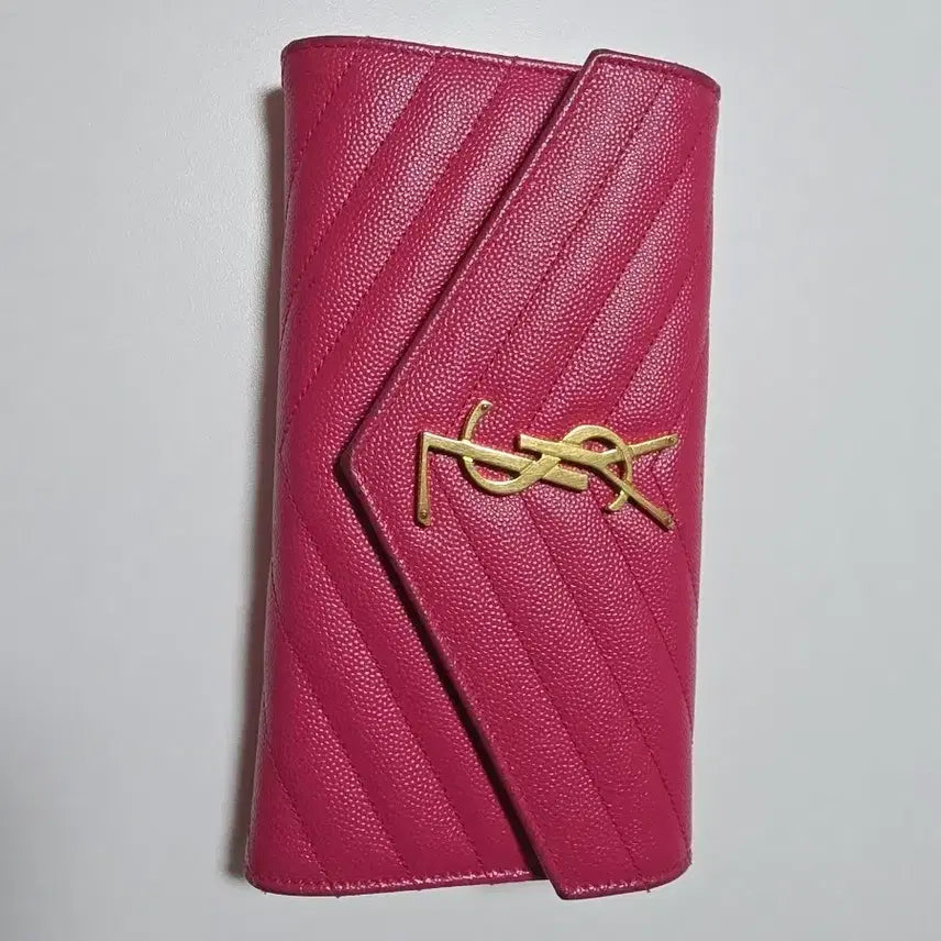 [BUNJANG] Saint Laurent Pink Gold-Plated Long Wallet / 입생로랑 핑크 금장 장지갑