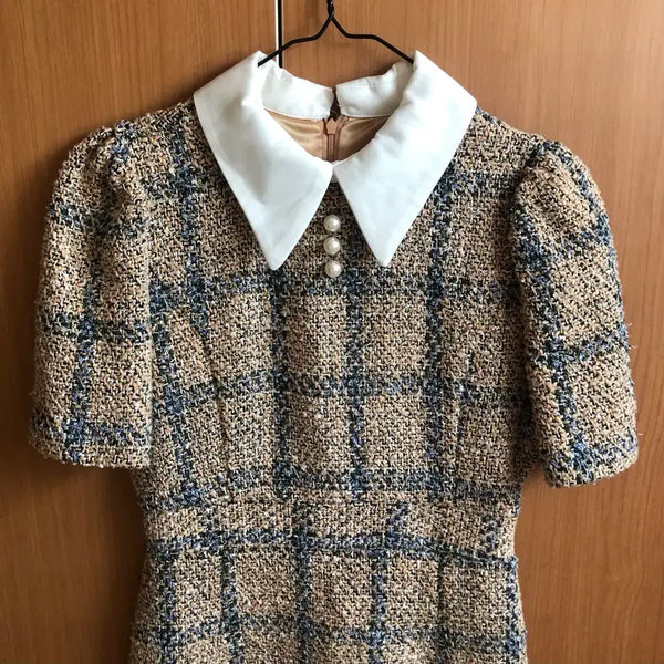 [BUNJANG] Check Tweed Short-Sleeve Dress / 체크 트위드 반팔 원피스