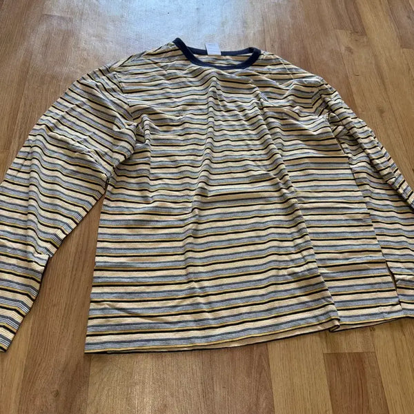 [BUNJANG] Discus Athletic Logo Patch Stripe Long Sleeve T-Shirt Yellow XL / 디스커스 에슬레틱 로고 와펜 스트라이프 긴팔 옐로우 XL
