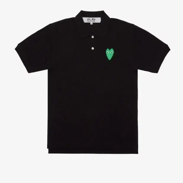 [BUNJANG] Comme des Garçons PLAY Green Heart Black Short Sleeve Polo Shirt - Size S / [매장판 정품] 꼼데가르송 플레이 그린 하트 블랙 반팔 카라티 S