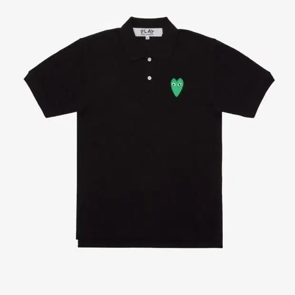 [BUNJANG] Comme des Garçons PLAY Green Heart Black Short Sleeve Polo Shirt - Size S / [매장판 정품] 꼼데가르송 플레이 그린 하트 블랙 반팔 카라티 S