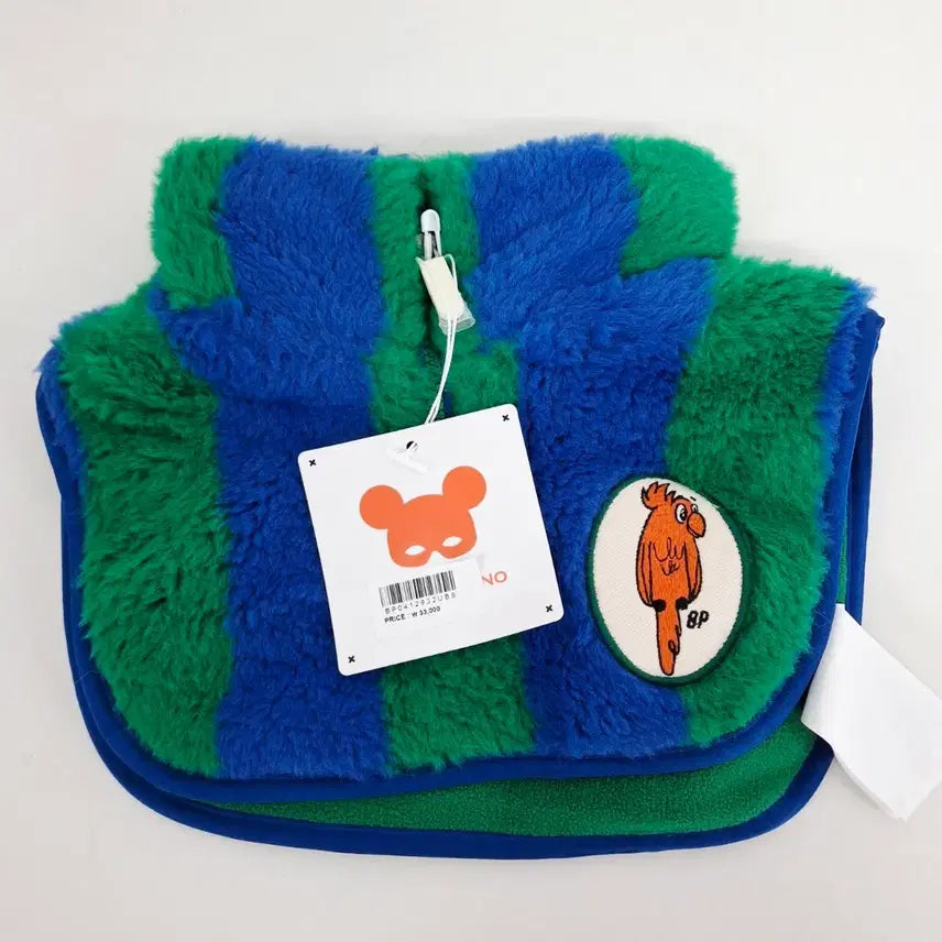 [BUNJANG] BeBe de Pino Faux Fur Neck Warmer (S) - Blue/Green Stripe / 새상품 베베드피노 퍼 넥워머 S 블루/그린