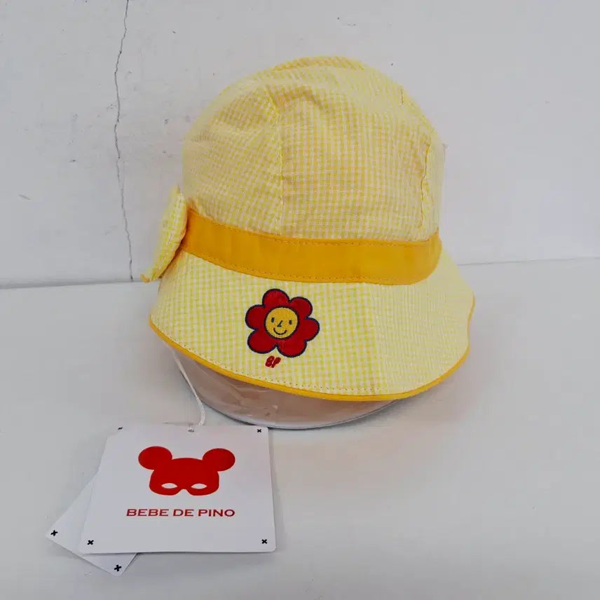[BUNJANG] BeBe de Pino Gingham Check Flower Bucket Hat Yellow / 새상품 베베드피노 깅엄 체크 플라워 벙거지 모자 옐로우