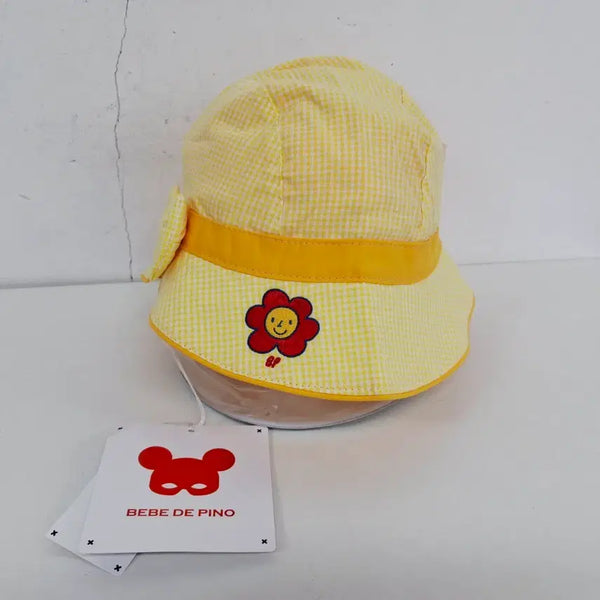 [BUNJANG] BeBe de Pino Gingham Check Flower Bucket Hat Yellow / 새상품 베베드피노 깅엄 체크 플라워 벙거지 모자 옐로우