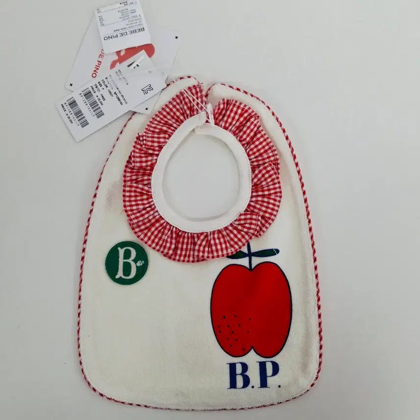 [BUNJANG] Bebe de Pino Apple Check Frill Bib / 새상품 베베드피노 사과 체크 프릴 턱받이