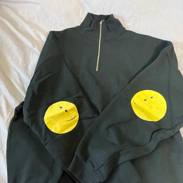 [BUNJANG] Kapital 30 Fleece Half Zip Sweatshirt Rainbow Patch Black Size 4 / 캐피탈 30-플리스 하프 집 스웨트셔츠 레인보위 패치 블랙 4