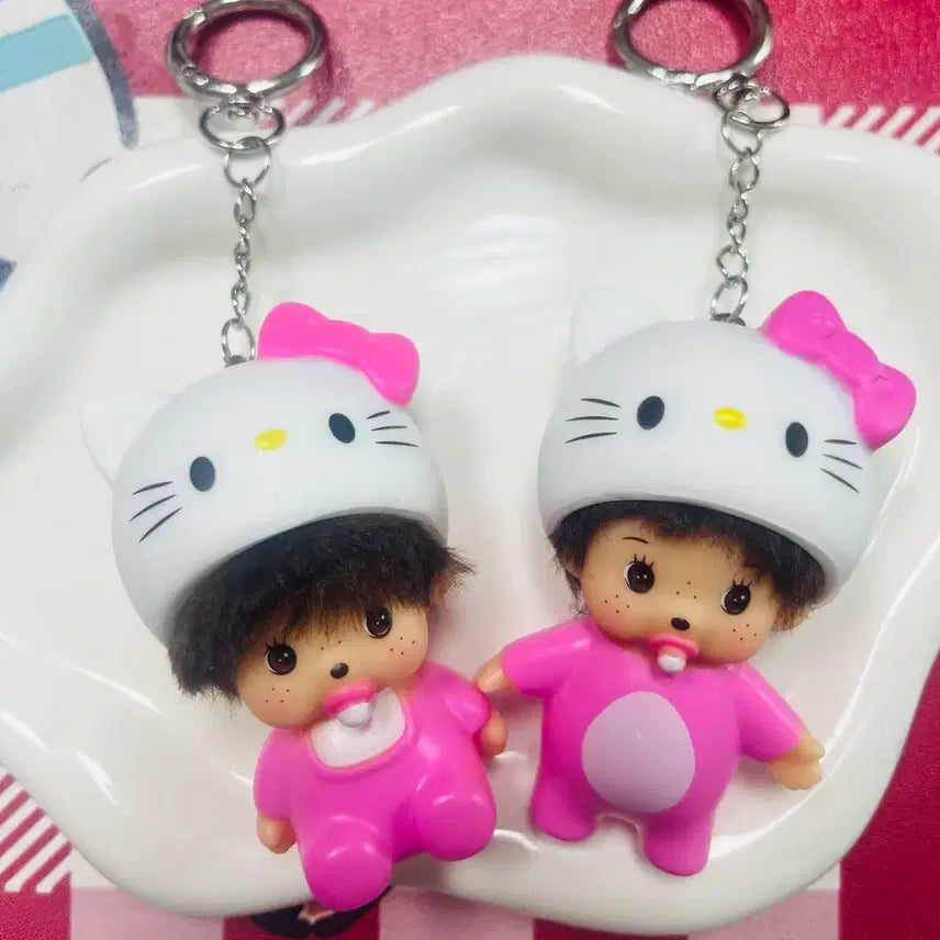 [BUNJANG] Hello Kitty Monchhichi Doll Keychain Set / 키티 몬치치 인형 키링  새제품