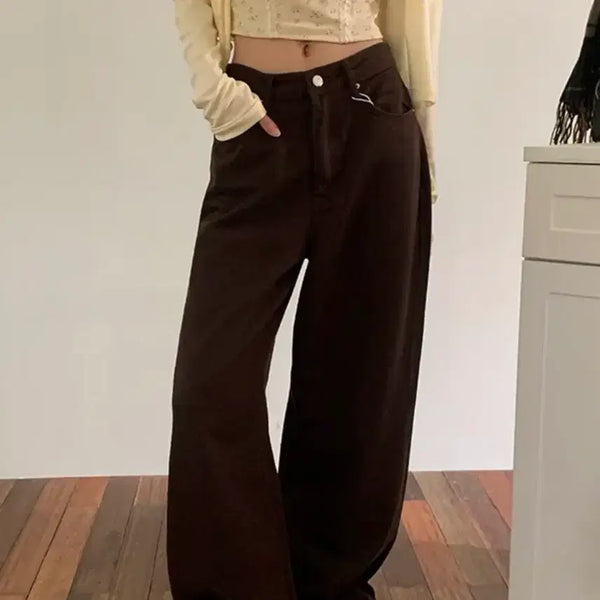 [BUNJANG] Portree Cotton Brown Wide Pants / [새상품] 포트리 코튼 브라운 와이드 팬츠