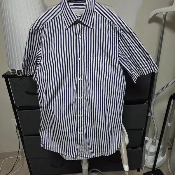[BUNJANG] Zegna Navy Stripe Short-Sleeve Shirt / 제냐 반팔 셔츠