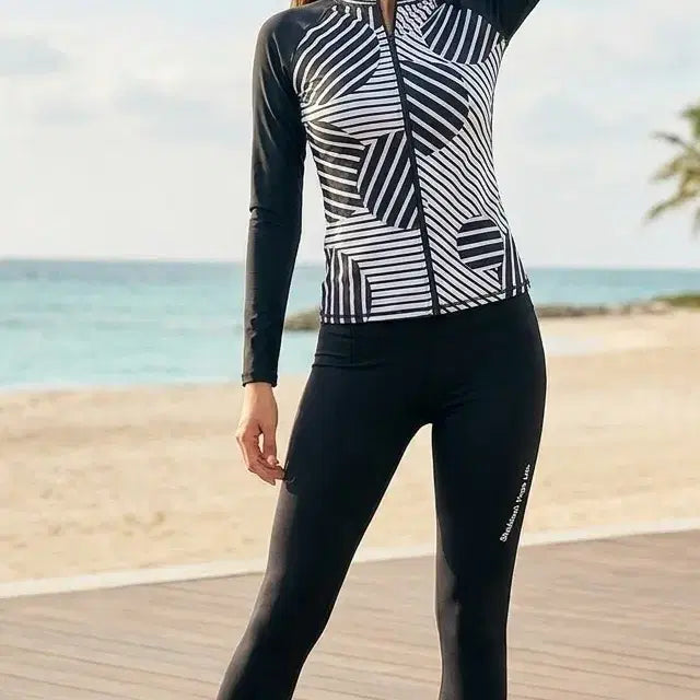 [BUNJANG] Women's Zip-Up Rash Guard Set / 여성 집업 래쉬가드 세트 S/M