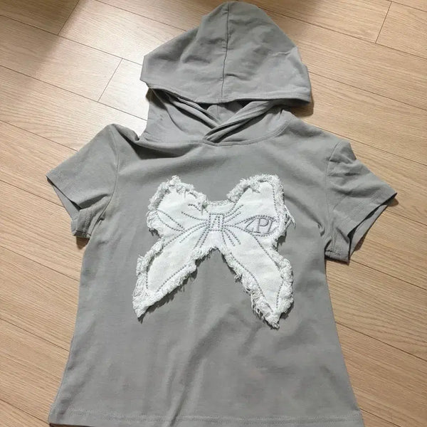 [BUNJANG] Zero Planet Ribbon Hoodie T-Shirt / 제로플래닛 리본 후드 티셔츠