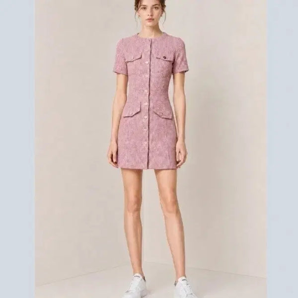 [BUNJANG] Maje Check Pattern Short Sleeve Dress / 마쥬 체크 패턴 반팔 원피스 36