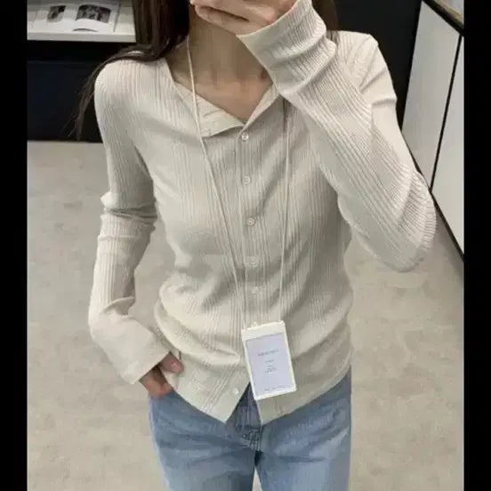 [BUNJANG] Ribbed Knit Cardigan Soy Milk / 골지 니트 가디건 소이밀크