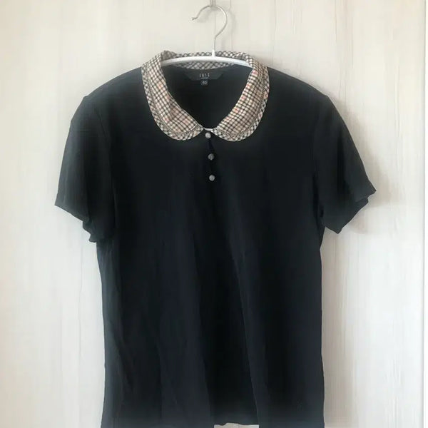 [BUNJANG] Daks Check Collar Black Short Sleeve Shirt / 재팬빈티지 닥스 체크 카라 블랙 반팔 셔츠