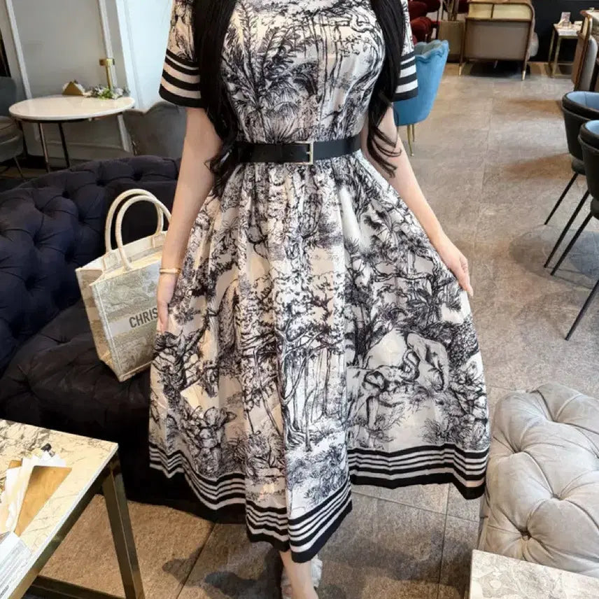[BUNJANG] DL Watercolor Collar Long Dress with Belt Set / 원가59[벨트Set] 디엘 수채화 카라 롱원피스 수입의류