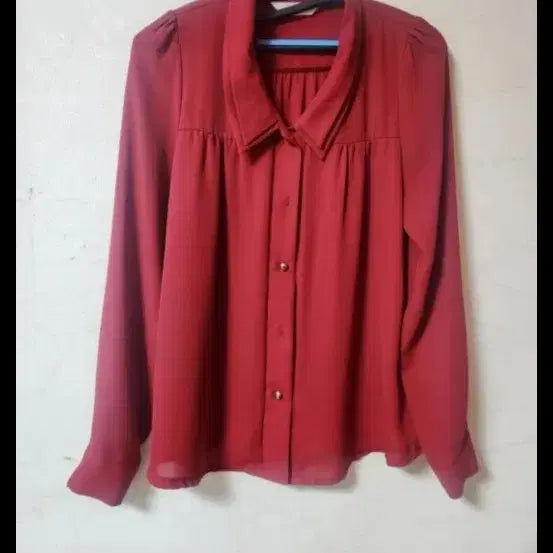 [BUNJANG] Burgundy Blouse with Shirring and Gold Buttons / 블라우스