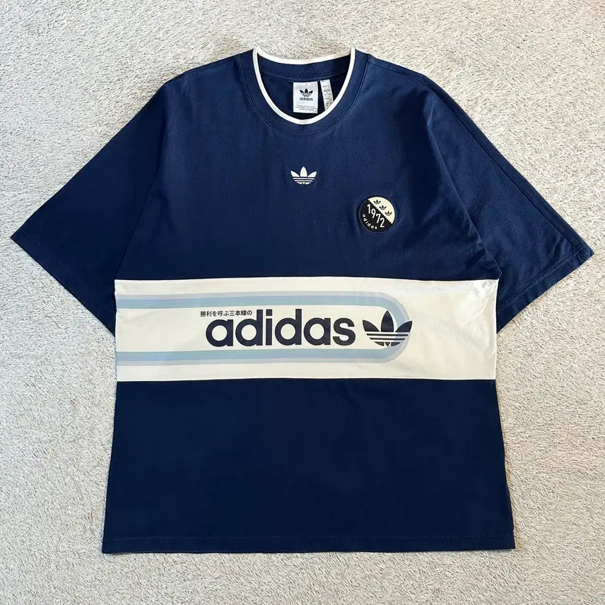 [BUNJANG] Adidas Block Pop Short Sleeve T-Shirt Navy XL / [XL] 아디다스 ADIDAS 블로크팝 반팔 티셔츠 네이비