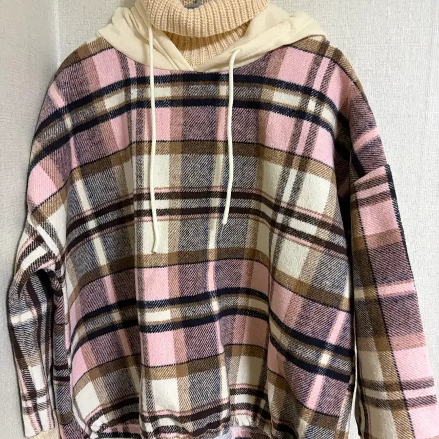[BUNJANG] Check Pattern Hoodie T-Shirt / 체크 패턴 후드 티셔츠