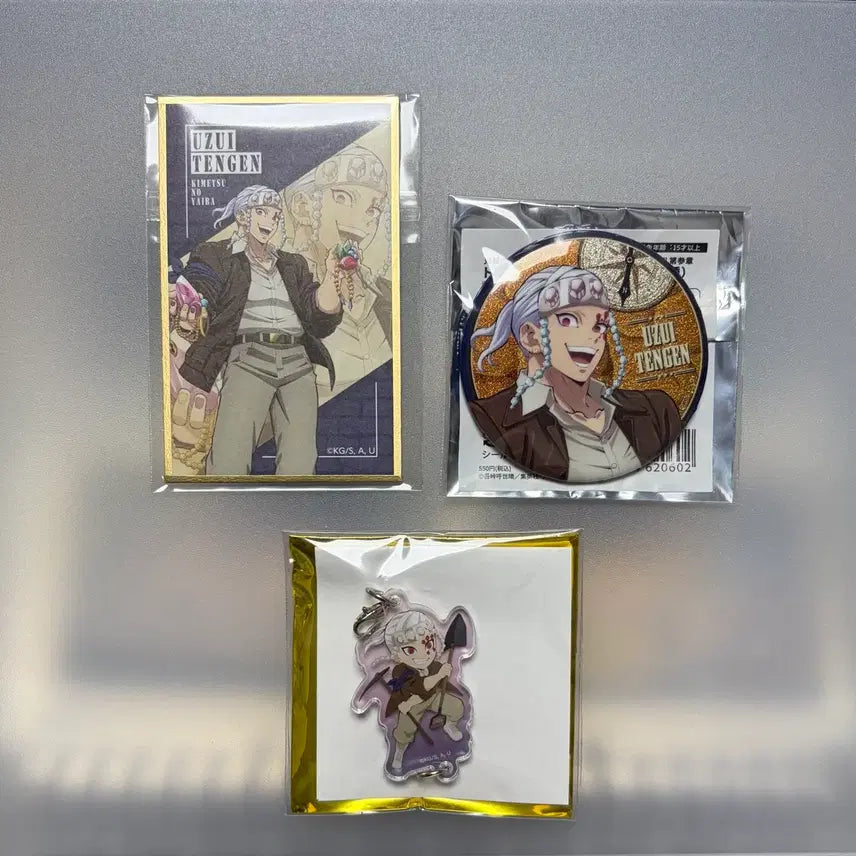 [BUNJANG] Demon Slayer Tengen Uzui Sunshine City Can Badge, Mini Shikishi, Acrylic Keyring Bundle Set / 귀멸의칼날 우즈이 텐겐 선샤인시티 캔뱃지 미니 색지 아크릴 키링