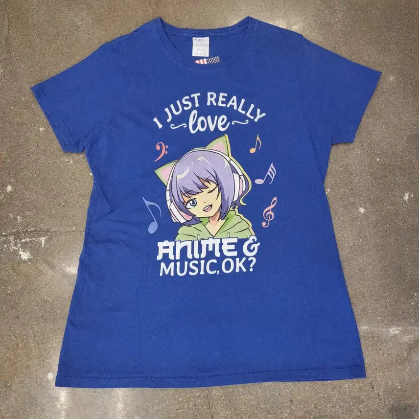 [BUNJANG] Anime Graphic Blue T-Shirt / 애니 감성 그래픽 여성 블루 티셔츠