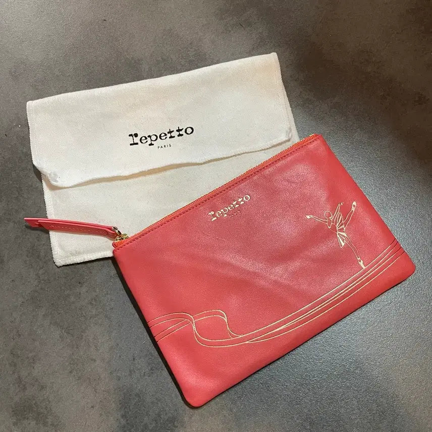 [BUNJANG] Repetto Leather Pouch Coral / 레페토 천연가죽 파우치 핑크 발레리나