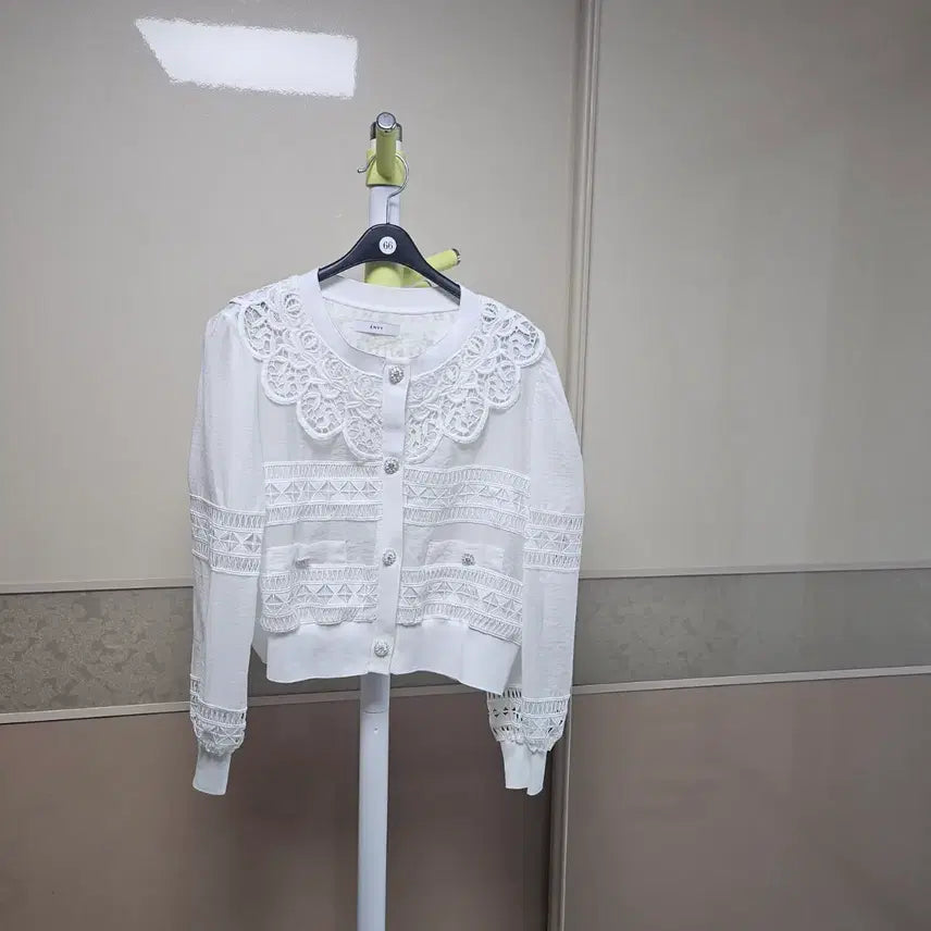 [BUNJANG] Women's Lace Collar Cardigan White / 여성 레이스 카라 가디건 화이트