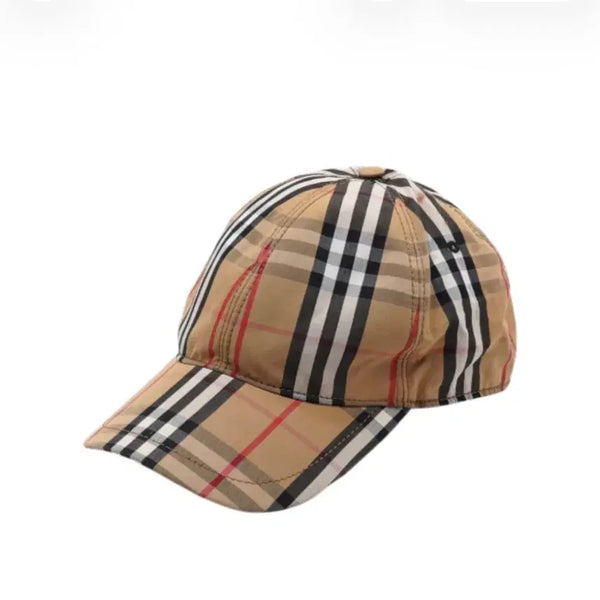 [BUNJANG] Burberry Check Cotton & Leather Strap Cap M / 버버리 체크 코튼 레더 스트랩 캡 M
